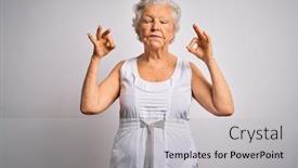  Presentation with meditation - Beautiful slide deck featuring senior-beautiful-grey-haired-woman backdrop and a light gray colored foreground