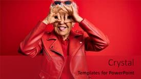  Presentation with red grey - Colorful slide set enhanced with senior-beautiful-grey-haired-woman backdrop and a crimson colored foreground