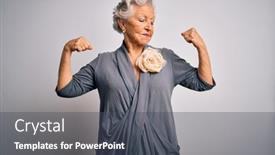  Presentation with senior fitness - PPT theme featuring senior-beautiful-grey-haired-woman background and a dark gray colored foreground