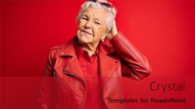  Presentation with red grey - Slide deck having senior-beautiful-grey-haired-woman background and a crimson colored foreground