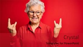  Presentation with star red - Audience pleasing PPT theme consisting of senior-beautiful-grey-haired-woman backdrop and a crimson colored foreground