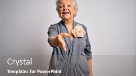  Presentation with business casual - Slide set featuring senior-beautiful-grey-haired-woman background and a gray colored foreground