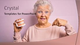  Presentation with denture - Presentation theme with senior-beautiful-grey-haired-woman background and a lemonade colored foreground