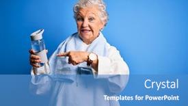  Presentation with water bottle - Cool new presentation theme with senior-beautiful-sporty-woman-holding backdrop and a teal colored foreground