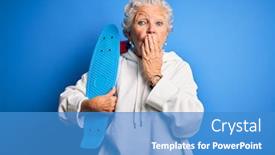  Presentation with sporty - Slides consisting of senior-beautiful-sporty-woman-holding background and a teal colored foreground