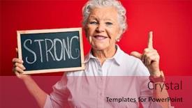  Presentation with blackboard - Theme having senior-beautiful-woman-holding-blackboard background and a red colored foreground
