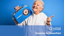  Presentation with vintage radio - Beautiful slides featuring senior-beautiful-woman-holding-vintage backdrop and a teal colored foreground