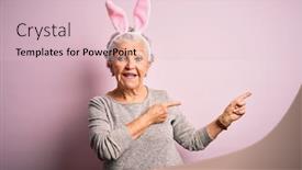  Presentation with bunny - Colorful PPT theme enhanced with senior-beautiful-woman-wearing-bunny backdrop and a lemonade colored foreground