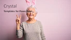  Presentation with bunny - PPT theme featuring senior-beautiful-woman-wearing-bunny background and a lemonade colored foreground