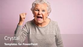  Presentation with anger - PPT theme featuring senior-beautiful-woman-wearing-casual background and a gray colored foreground
