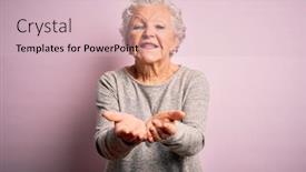  Presentation with giving - Presentation theme having senior-beautiful-woman-wearing-casual background and a lemonade colored foreground