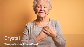  Presentation with chest - Presentation with senior-beautiful-woman-wearing-casual background and a coral colored foreground