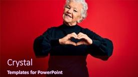  Presentation with hands the shape of a heart - PPT theme having senior-beautiful-woman-wearing-casual background and a wine colored foreground