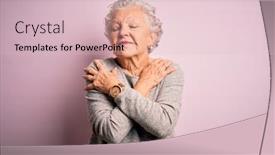  Presentation with senior care - Audience pleasing PPT theme consisting of senior-beautiful-woman-wearing-casual backdrop and a lemonade colored foreground