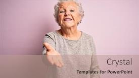  Presentation with acceptance - Amazing PPT theme having senior-beautiful-woman-wearing-casual backdrop and a coral colored foreground