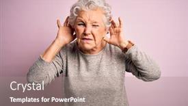  Presentation with hearing - Slides enhanced with senior-beautiful-woman-wearing-casual background and a gray colored foreground