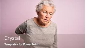  Presentation with back pain - PPT layouts featuring senior-beautiful-woman-wearing-casual background and a gray colored foreground