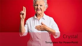  Presentation with chest - Slide set consisting of senior-beautiful-woman-wearing-elegant background and a crimson colored foreground