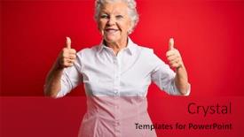  Presentation with winner - PPT theme consisting of senior-beautiful-woman-wearing-elegant background and a crimson colored foreground