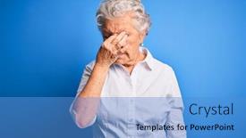  Presentation with blue eyes - Presentation design with senior-beautiful-woman-wearing-elegant background and a teal colored foreground