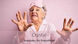  Presentation with sleep - Amazing PPT theme having senior-beautiful-woman-wearing-sleep backdrop and a soft green colored foreground