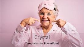  Presentation with sleep health - Cool new presentation design with senior-beautiful-woman-wearing-sleep backdrop and a soft green colored foreground