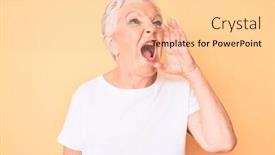  Presentation with tshirt - Audience pleasing presentation theme consisting of senior-beautiful-woman-with-blue backdrop and a lemonade colored foreground