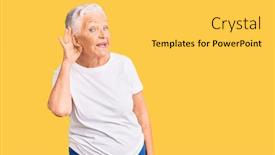  Presentation with blue eyes technology eye scan - PPT layouts with senior-beautiful-woman-with-blue background and a yellow colored foreground