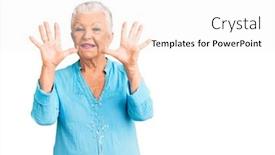  Presentation with hair dress - Slides featuring senior-beautiful-woman-with-blue background and a sky blue colored foreground