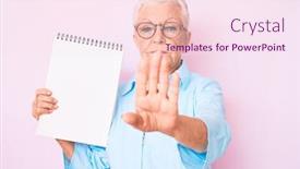  Presentation with blue eyes - Beautiful presentation theme featuring senior-beautiful-woman-with-blue backdrop and a pink colored foreground