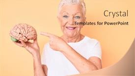  Presentation with blue brain - Colorful PPT theme enhanced with senior-beautiful-woman-with-blue backdrop and a lemonade colored foreground