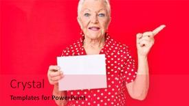  Presentation with banner blue - Cool new presentation theme with senior-beautiful-woman-with-blue backdrop and a red colored foreground