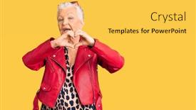  Presentation with blue eyes - Cool new presentation design with senior-beautiful-woman-with-blue backdrop and a yellow colored foreground