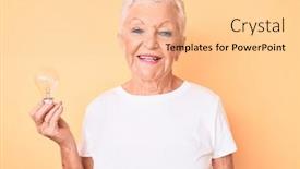  Presentation with inspiration - Audience pleasing PPT theme consisting of senior-beautiful-woman-with-blue backdrop and a lemonade colored foreground