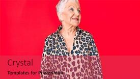  Presentation with animal print - Cool new PPT theme with senior-beautiful-woman-with-blue backdrop and a red colored foreground