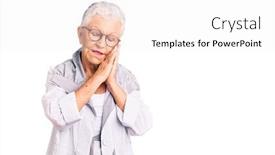  Presentation with blue eyes - Colorful slide deck enhanced with senior-beautiful-woman-with-blue backdrop and a sky blue colored foreground