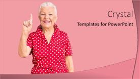  Presentation with hair dress - Slides with senior-beautiful-woman-with-blue background and a coral colored foreground