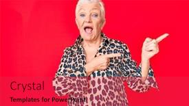  Presentation with animal print - PPT theme enhanced with senior-beautiful-woman-with-blue background and a red colored foreground