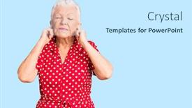  Presentation with hair dress - Cool new PPT theme with senior-beautiful-woman-with-blue backdrop and a white colored foreground