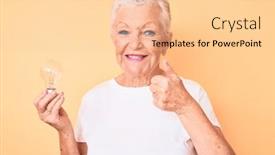  Presentation with inspiration - Audience pleasing PPT theme consisting of senior-beautiful-woman-with-blue backdrop and a lemonade colored foreground