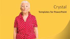  Presentation with hair dress - Amazing PPT theme having senior-beautiful-woman-with-blue backdrop and a yellow colored foreground