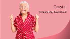  Presentation with hair dress - Presentation design with senior-beautiful-woman-with-blue background and a coral colored foreground