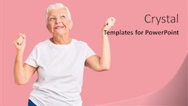  Presentation with blue music - Audience pleasing slide deck consisting of senior-beautiful-woman-with-blue backdrop and a coral colored foreground