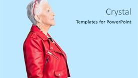  Presentation with red grey - Audience pleasing theme consisting of senior-beautiful-woman-with-blue backdrop and a white colored foreground
