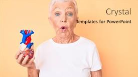  Presentation with blue eyes - Slides having senior-beautiful-woman-with-blue background and a lemonade colored foreground