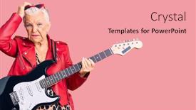  Presentation with blue eyes - Cool new PPT layouts with senior-beautiful-woman-with-blue backdrop and a coral colored foreground