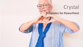  Presentation with blue eyes technology eye scan - Amazing slide deck having senior-beautiful-woman-with-blue backdrop and a lemonade colored foreground