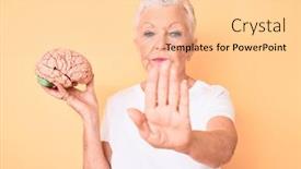  Presentation with blue brain - Colorful PPT theme enhanced with senior-beautiful-woman-with-blue backdrop and a lemonade colored foreground