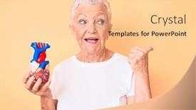  Presentation with blue eyes - PPT layouts with senior-beautiful-woman-with-blue background and a lemonade colored foreground