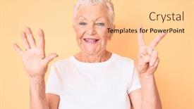  Presentation with blue eyes technology eye scan - Colorful slide deck enhanced with senior-beautiful-woman-with-blue backdrop and a lemonade colored foreground